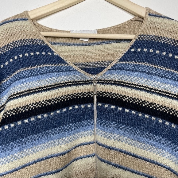 Dress Barn Blue and Tan Boho Y2K Zip Up Cardigan - Picture 2 of 6
